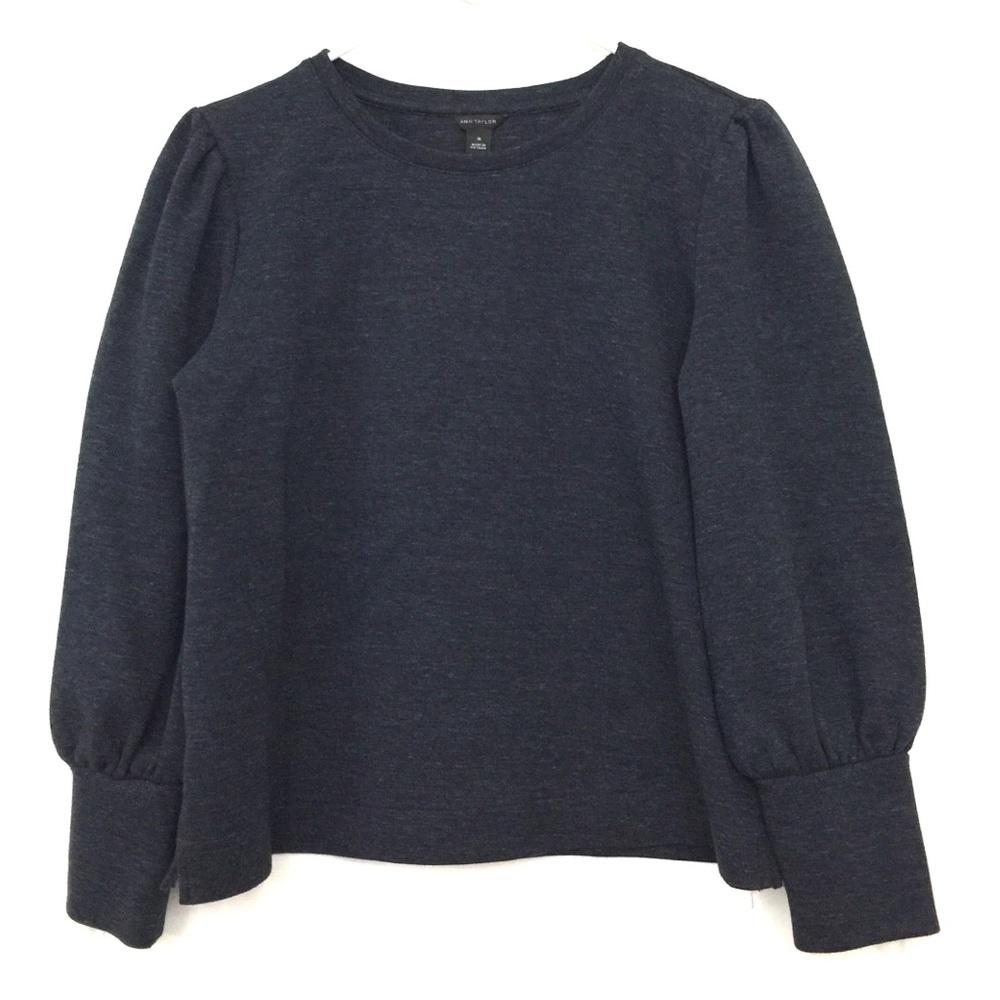Ann Taylor puff Sleeve sweatshirt dark grey M EUC